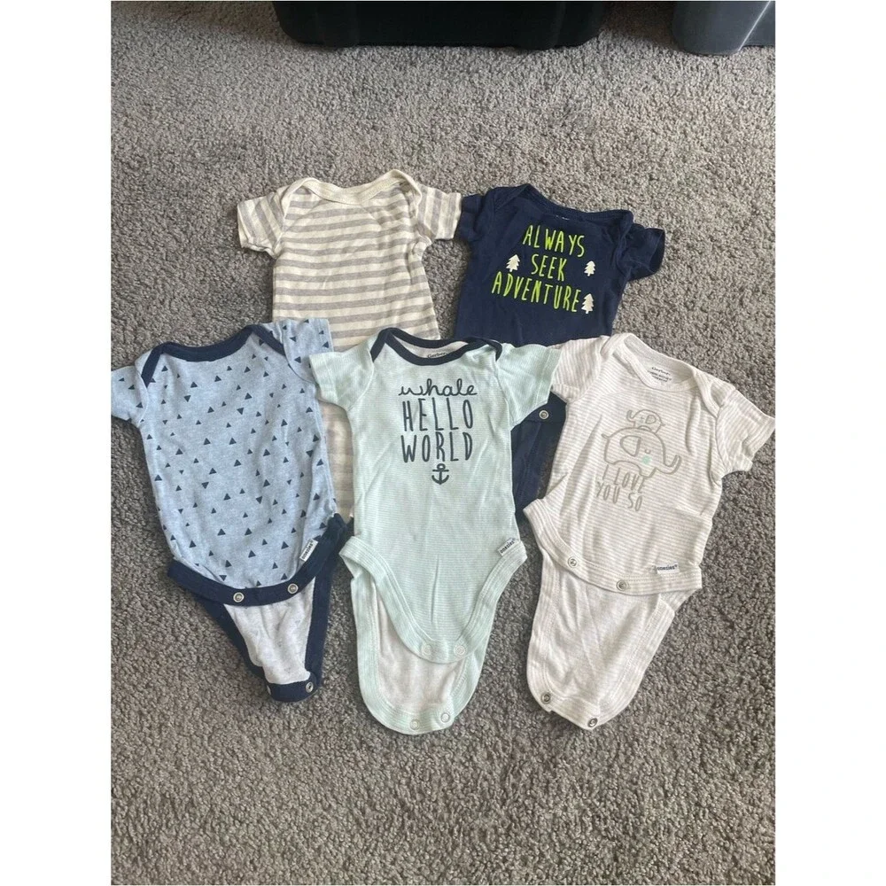 Bundle of Newborn Baby Onesies from Gerber - Blue / White / Gray